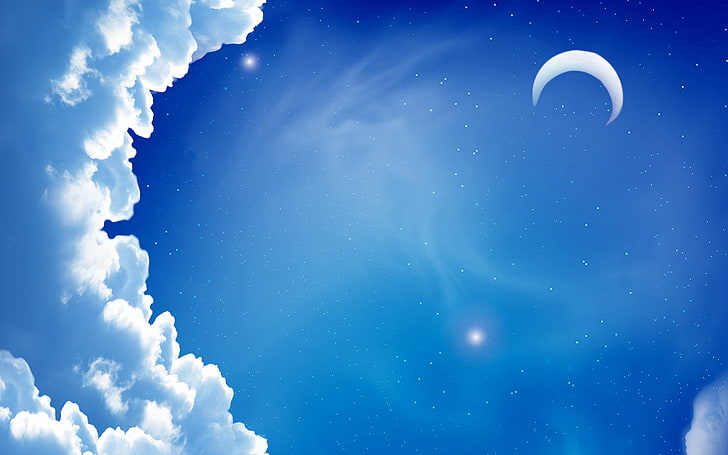 Dreamworks logo, the sky, clouds, night, the moon, star, minimalism, HD wallpaper