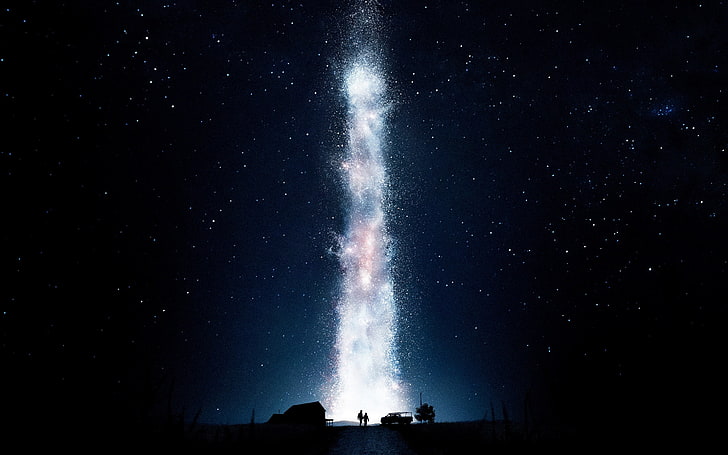 starry sky, silhouette of man and woman, Christopher Nolan, Interstellar (movie)