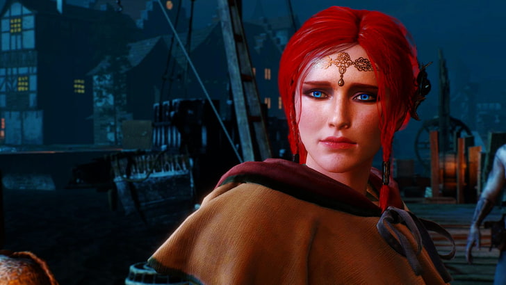 red haired woman wearing brown top digital wallpaper, Triss Merigold
