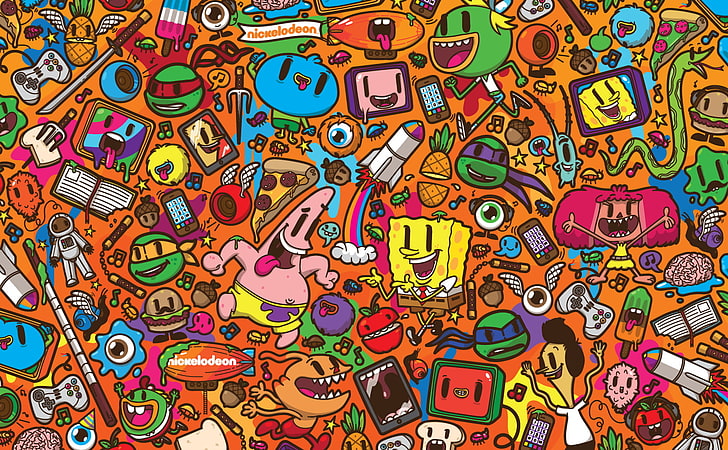 Nickelodeon, caricature, SpongeBob SquarePants, Patrick Star, HD wallpaper