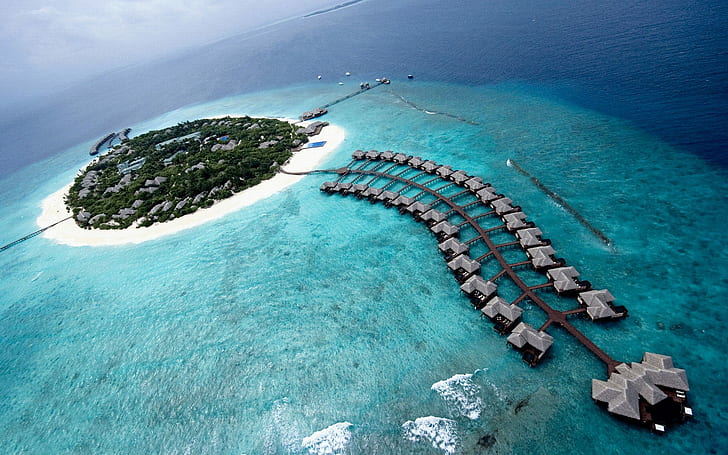 Gan Island Resort And Addu City Maldives Indonesia Arabian Sea View From Drone Hd Wallpaper 1920×1200, HD wallpaper