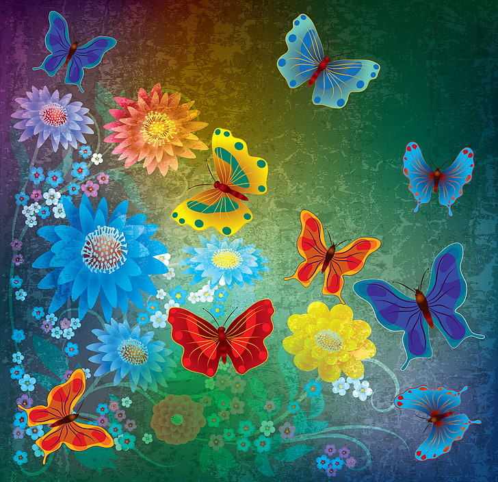 butterflies and flowers digital wallpaper, butterfly, abstract