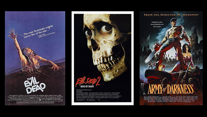 three assorted movie posters, Trilogy, Evil Dead, Army of Darkness, HD wallpaper