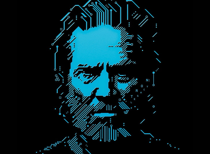 male digital portrait, Tron: Legacy, Jeff Bridges, blue, cyan, HD wallpaper