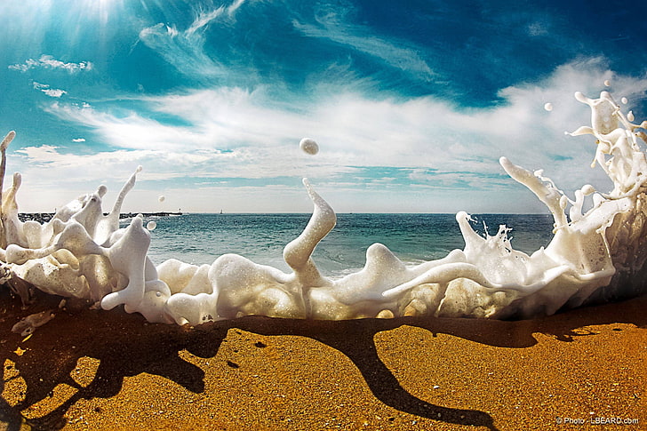 white and brown horse figurine, digital art, sea, beach, sky, HD wallpaper