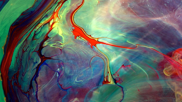 multicolored fluid abstract painting, paint in water, streaks