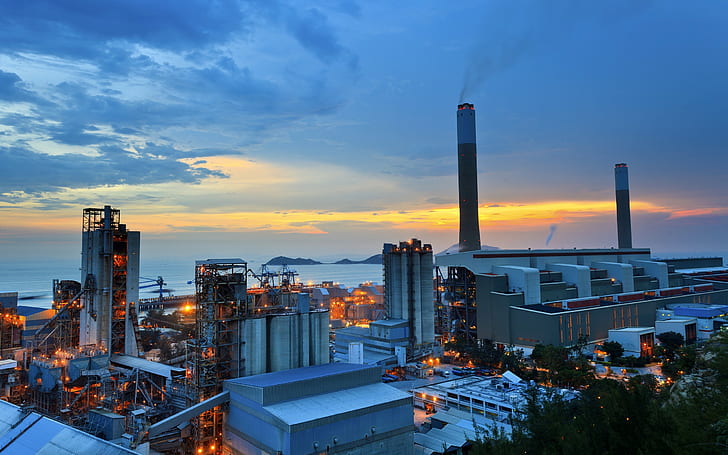 Industrial, Sunrise, Hong Kong, Power Plant, HD wallpaper