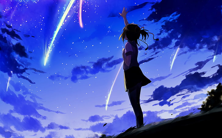 HD wallpaper: kimi no nawa, mitsuha miyamizu, night, sky, clouds, Anime,  one person | Wallpaper Flare