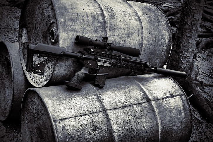 Gun, Sniper Rifles, Monochrome, HD wallpaper