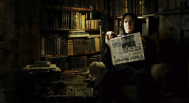 Harry Potter Severus Snape digital wallpaper, books, newspaper, HD wallpaper