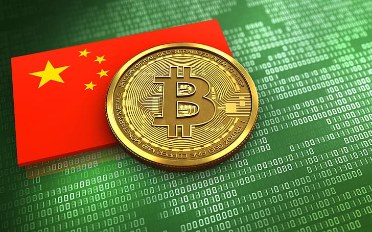 green, China, flag, matrix, bitcoin, btc, HD wallpaper
