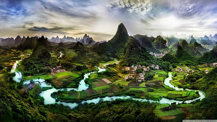 China, nature, mountains, river, scenics - nature, sky, beauty in nature, HD wallpaper