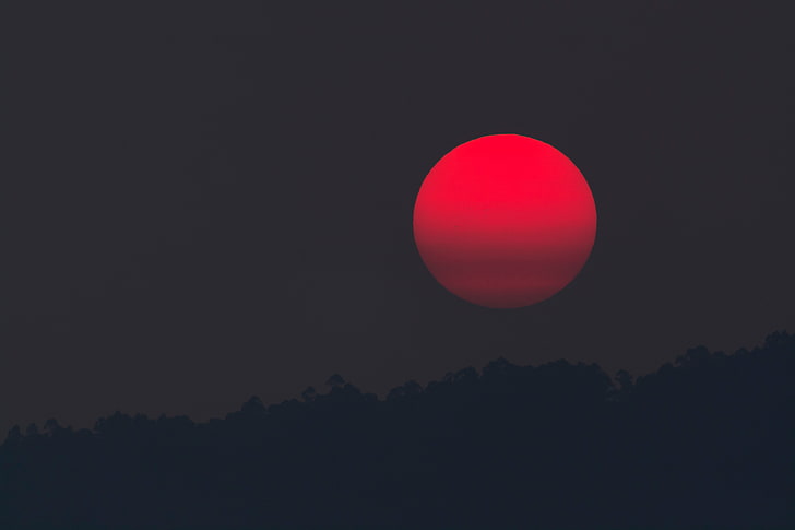 4K, Sunset, Red Moon, Full moon