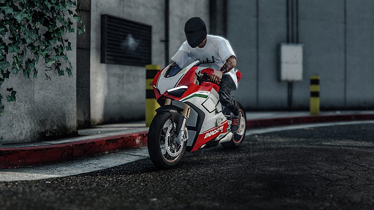 GTA5, Ducati, bikes, game poster, Super Bike, Grand Theft Auto V, HD wallpaper