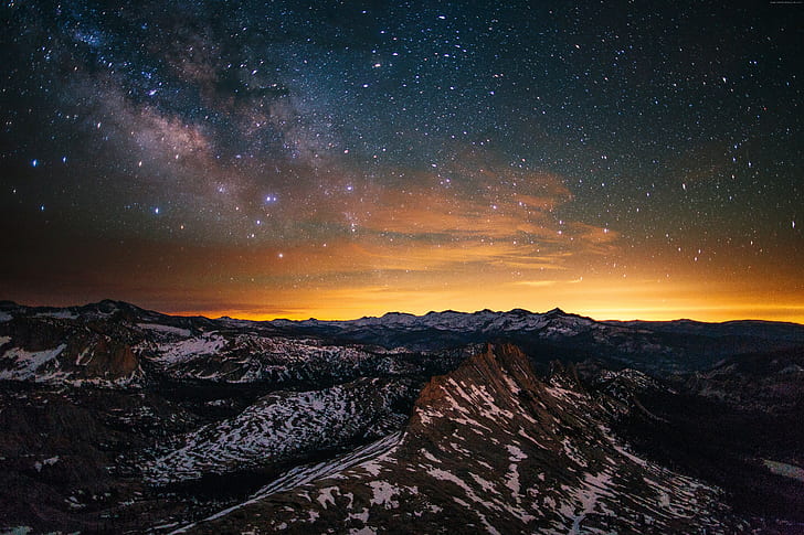 mountains, stars, Yosemite, 5k, 4k, apple, OSX, 8k, sunset, HD wallpaper