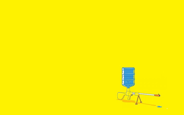 blue and white plastic container, minimalism, yellow, copy space, HD wallpaper