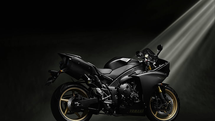 black sports bike, Yamaha, Yamaha YZF R1, motorcycle, vehicle, HD wallpaper