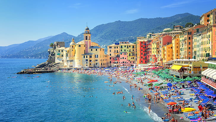 camogli, liguria, genova, italy, europe, beach, colorful, portofino, HD wallpaper