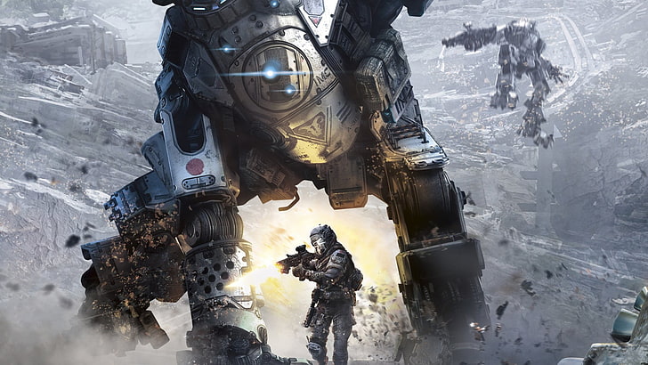 robot action game application, Titanfall, mech, video games, snow