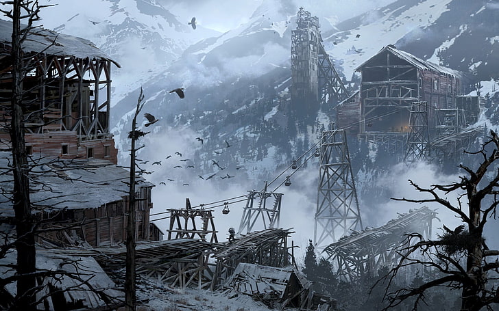 brown shed near mountains covered with snow, Tomb Raider, Rise of the Tomb Raider