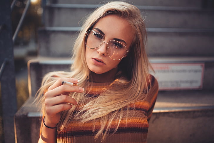 glasses, portrait, cigarettes, women with glasses, blonde, face