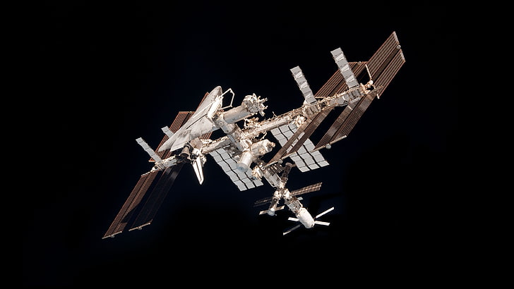 gray and white space station illustration, ISS, International Space Station