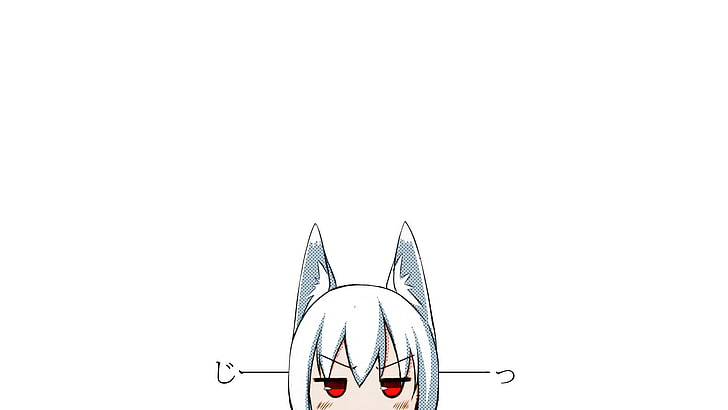 wolf girls, white hair, red eyes, copy space, no people, clear sky