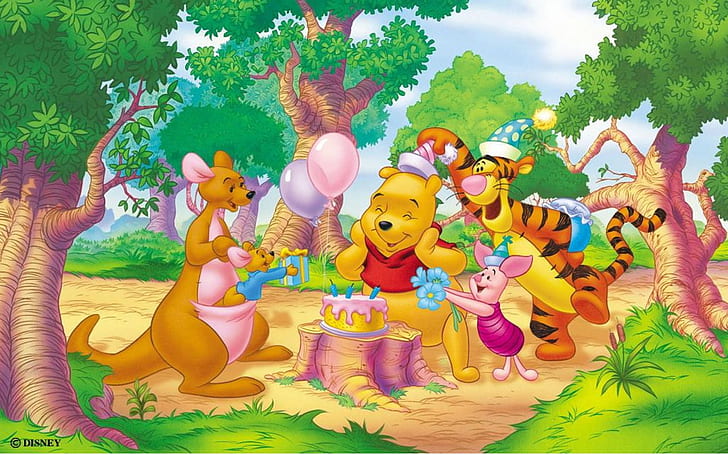 HD wallpaper: Winnie The Pooh Cartoon Birthday Cake Birthday Celebration  With Friends Widescreen Free Download 1920×1200 | Wallpaper Flare