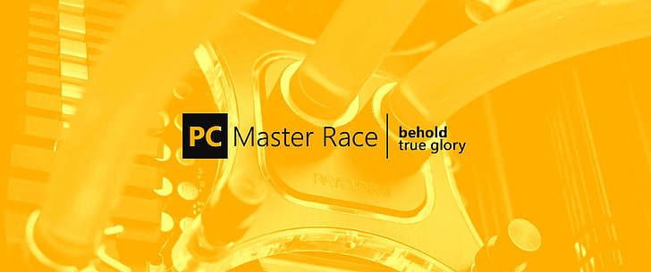 PC Master  Race, PC gaming, liquid cooling, yellow, text, communication