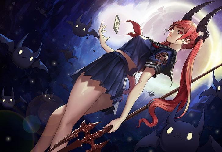 HD wallpaper: female anime demon wallpaper, anime girls, long hair, horns,  redhead | Wallpaper Flare