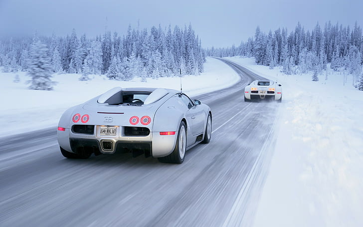 snow, Bugatti Veyron, vehicle, car, winter, HD wallpaper