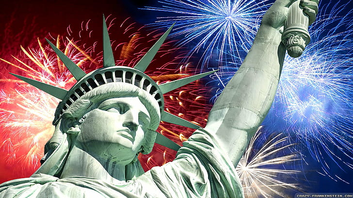 Statue Of Liberty Fireworks Slings Torch July 4 Independence Day Of America Us Hd Wallpaper