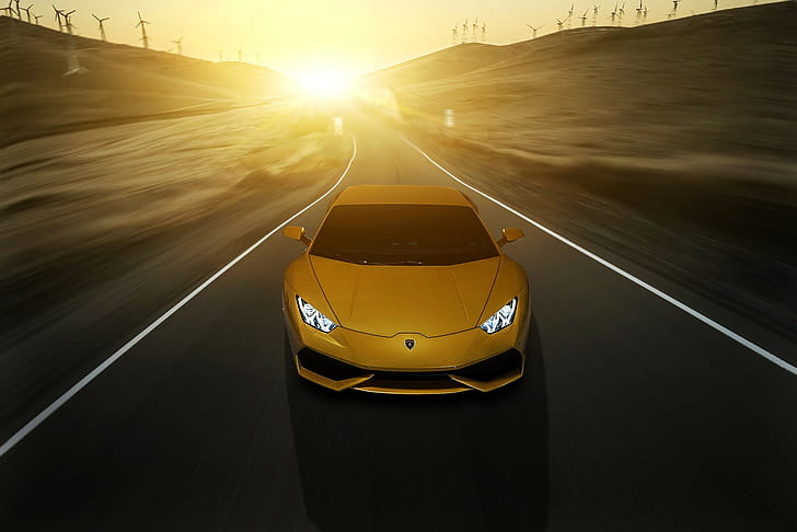 Lamborghini, Lamborghini Huracan LP 610-4, yellow, car, sunlight