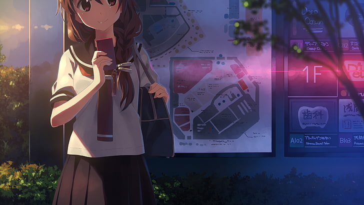 brown-haired female anime character wearing school uniform, anime girls, HD wallpaper