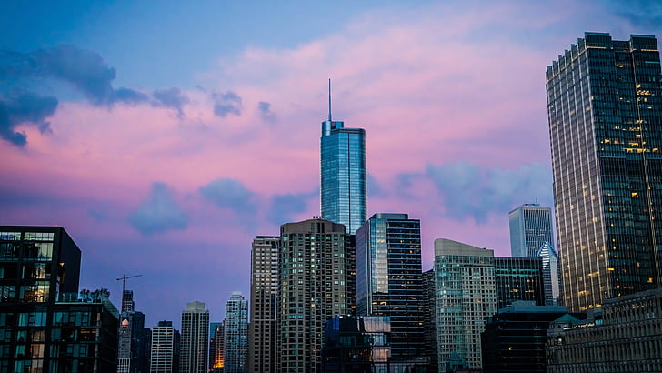 skyscraper, sunset, city, USA, Chicago