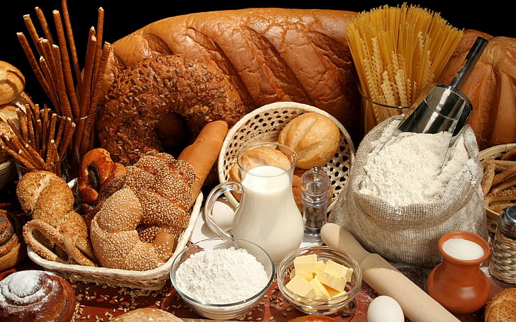 bakedcroissant, bread, milk, pasta, flour, biscuits, egg, oil, HD wallpaper