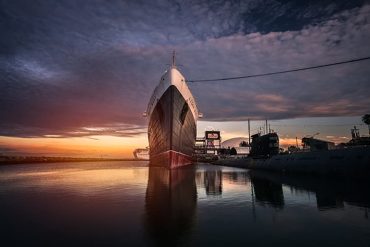 Long Beach, Queen Mary, ship, ghost ship, HD wallpaper