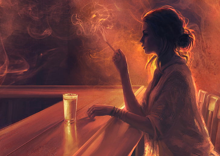 HD wallpaper: artwork, women, smoke, painting, glass, digital art,  cigarettes | Wallpaper Flare
