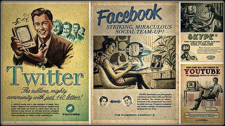 social media site memes collage, vintage, Twitter, Facebook, people, HD wallpaper