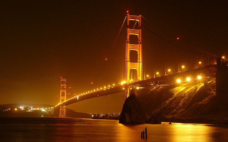 bridge, San Francisco, Golden Gate Bridge, night, city lights