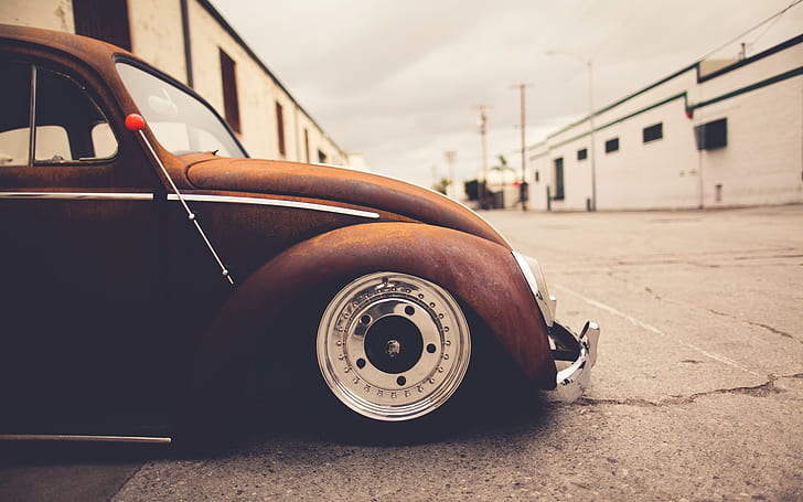 brown coupe, Volkswagen, Volkswagen Beetle, mode of transportation, HD wallpaper