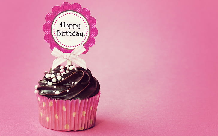 Birthday cupcake, Happy, HD wallpaper