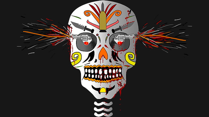 skull, bone, art, graphic design, graphics, gun, 8k uhd