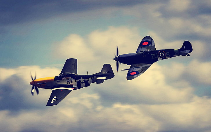 aircraft, clouds, sky, World War II, North American P-51 Mustang