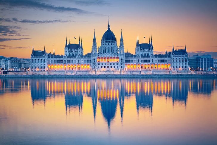 Hungary, Budapest, morning, reflection, the city of Budapest, HD wallpaper