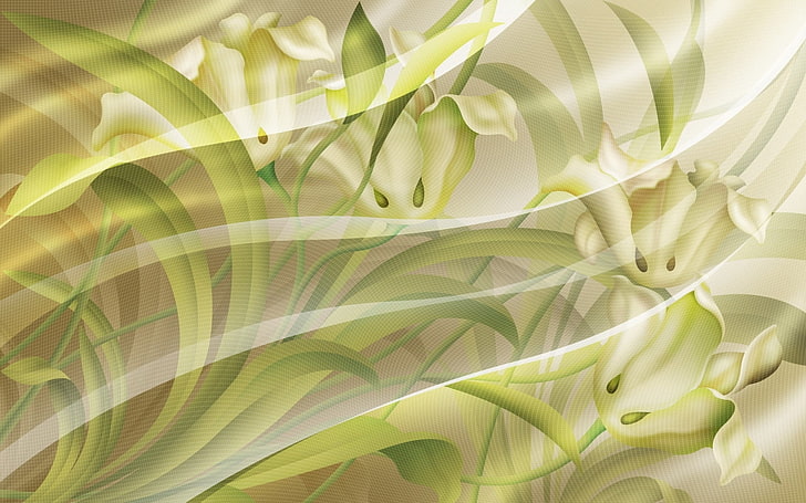 white and green flowers clip art, fabric, patterns, background, HD wallpaper