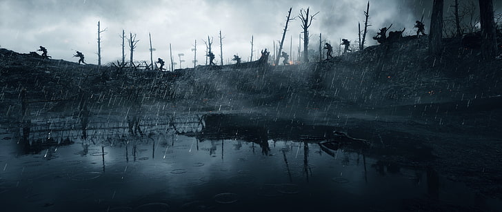 bare trees, Battlefield 1, EA DICE, World War I, soldier, video games, HD wallpaper
