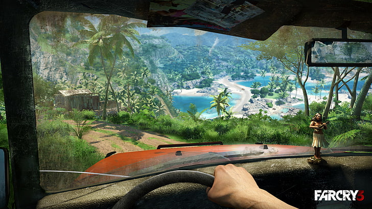Far Cry 3 wallpaper, sand, sea, car, machine, grass, trees, blue, HD wallpaper