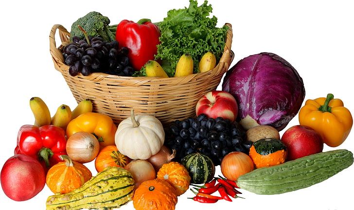assorted fruit lot, vegetables, basket, much, diversity, food, HD wallpaper
