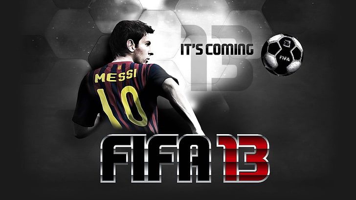 FIFA 13 game poster, Lionel Messi, FC Barcelona, men, soccer